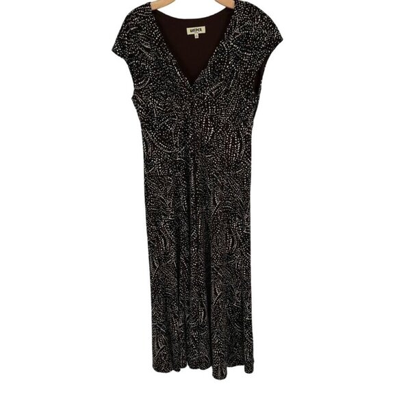 Kasper Womens Dress Size 14 Brown pattern Cap Sleeve midi knit v neck - Picture 1 of 7
